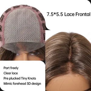 Vue détaillée de la perruque mono lace frontal sans colle avec nœuds pré-épilés