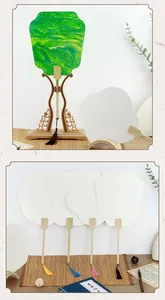 DIY blank Chinese traditional bamboo fans with colorful tassels for hand painting