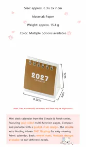 Close-up detail of the 2027 mini desk calendar showing compact 6.3x3x7cm dimensions