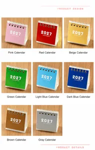 Detailed view of 2027 mini desk calendars available in eight different vibrant colors