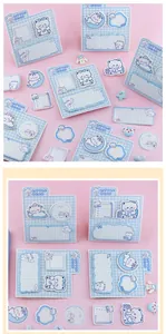 Macro shot of cute blue little bear sticky notes in multiple shapes and patterns