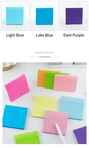 Detailed macro view showing various colorful lined sticky notes for office and school.