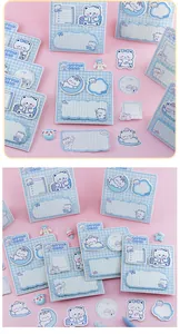 Detailed view of cute blue and white little bear themed sticky notes set for journaling