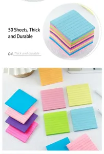 Detailed view of colorful lined sticky notes in various shades scattered on a white desk