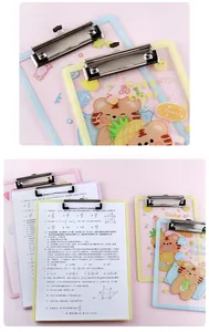 Close-up of cute cartoon tiger acrylic clipboard with metal clip and colorful border