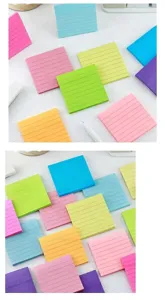Detailed view of colorful lined sticky notes in various vibrant shades for office use