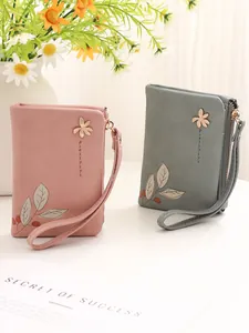 Women Short Wallet Fresh Floral Printed PU Leather Small Purse With Card Slots Zipper Coin Pocket Wristlet For Student Lady Daily Use