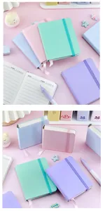 Cuadernos cuadrados macaron A7 premium con cubiertas de cuero, elásticos y marcadores