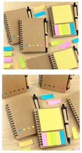 Detailed view of kraft spiral notebook set with sticky notes and matching paper pen
