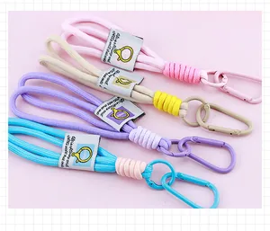 Detailed view of colorful nylon braided keychain lanyards with durable carabiners