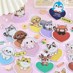 Cute Heart Shaped Animal Sticky Notes Mini Cartoon Cat Dog Rabbit Message Memo Pads For Students Office School Stationery Pad