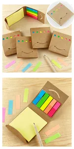 Close-up detail of kraft paper sticky note set with five vibrant color index strips