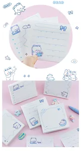 Detail shot of cute cartoon bear sticky notes with various creative blue line designs