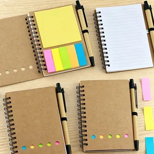 Kraft paper spiral notebook set with sticky notes and matching pen