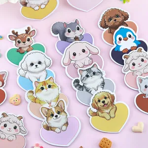 Cute heart-shaped animal sticky notes featuring various cartoon pets for kids' desk.