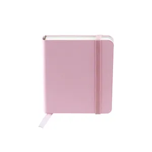 Cuaderno cuadrado A7 minimalista de piel rosa macaron con cierre elástico integrado