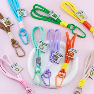 Collection of colorful woven nylon rope keychain lanyards with durable metal carabiners
