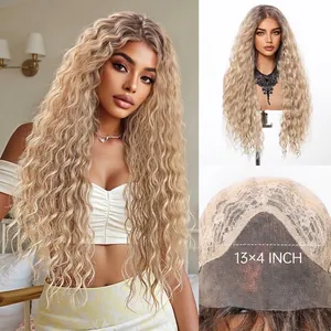 Detailed view of 13x4 lace front blonde curly wig showing cap construction
