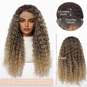 Long 22 inch ombre blonde curly lace front wig with 13x3.5 inch frontal detail