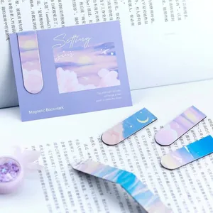 Beautiful set of aesthetic oil painting landscape magnetic bookmarks for book lovers.