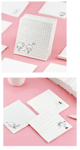 Variété de jolies notes autocollantes de dessins animés avec des lignes de grille et des règles