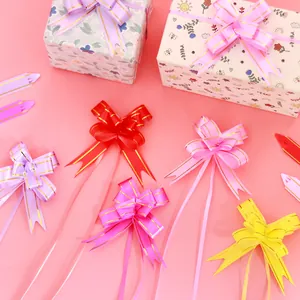 Luxury Gold Edged Plastic Ribbon Pull Flower Bow For Gift Wrapping Wedding Party Decoration Multicolored DIY Gift Ornament