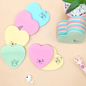 Notas Adhesivas Lindas en Forma de Corazón Colores Macaron Bloc de Notas Patrón de Dibujos Animados Papelería Escolar Oficina