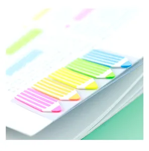 Detail of Morandi color pencil-shaped PET index tabs on a notebook page.
