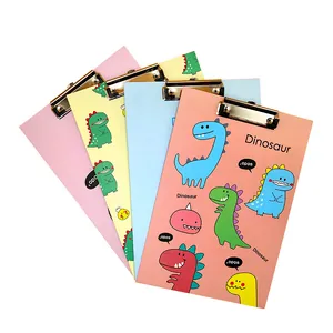 Vierteiliges Set bunter A4-Cartoon-Dinosaurier-Klemmbretter mit goldenen Metallclips