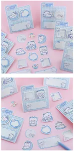 Collection of cute blue and white Little Bear themed sticky notes on a pink background