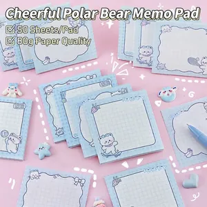 Cute Cartoon Polar Bear Non-Adhesive Memo Pad Blue Grid Note Paper For Student Office Scrapbooking Stationery School Supplies