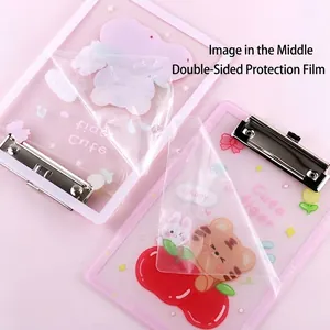 Cute cartoon tiger pink acrylic clipboard with double-sided protective film being peeled