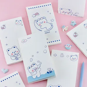 Cute Cartoon White Bear Journal Notebook 16x9cm 66 Sheets Bareback Binding Grid Lined Writing Pad For Student Office Stationery