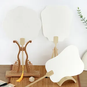 Traditional bamboo hand fans with white blank surfaces for DIY hand-painting crafts