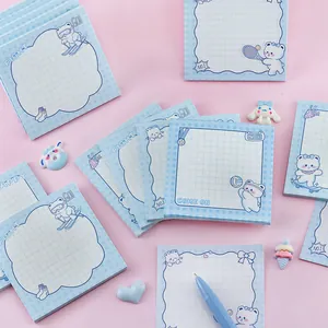 Adorable cartoon white bear non-adhesive memo pads set featuring blue grid border.