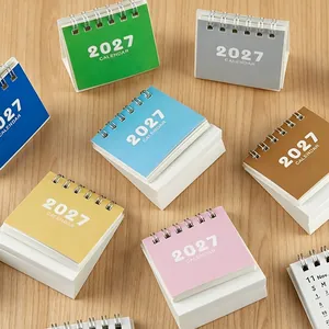 Colorful 2027 mini desktop flip calendars in a variety of vibrant pastel colors