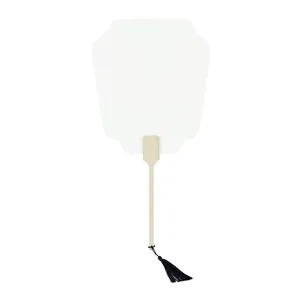 Traditional blank DIY Chinese hand fan featuring a bamboo handle and elegant purple tassel