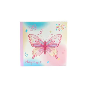 Cute square grid notebook with colorful butterfly illustration and pastel cover design