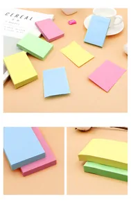 Close-up detail showing the texture and thickness of colorful pastel sticky note pads
