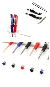 Collage of colorful gel pens with a focus on red, black, and blue ink options.