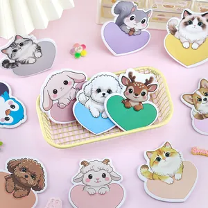 Cute heart-shaped sticky notes with various cartoon animal designs for school students