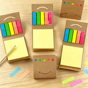 Eco-friendly kraft paper sticky note set with colorful index tabs and smiley design