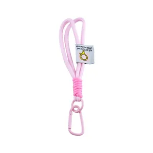 Pink nylon braided lanyard with carabiner keychain strap for outdoor bags and keys