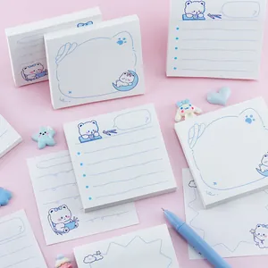 Cute blue cartoon bear sticky note pads for students with multiple creative designs.
