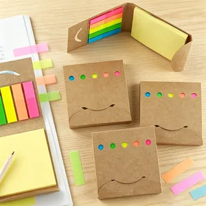 Eco-friendly kraft paper sticky note set with colorful index tabs and large yellow notepad