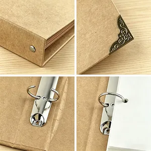 Álbum de fotos vintage A5 de papel kraft DIY con esquinas decorativas de bronce