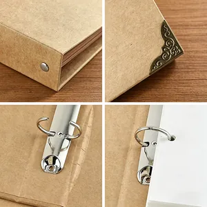 Álbum de fotos vintage B5 DIY de papel kraft con anillas de metal y esquinas talladas