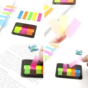 Translucent neon color index stickers set in portable pull-out box for book marking