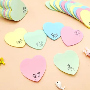 Colorful Morandi heart-shaped sticky notes with cute cartoon illustrations for school