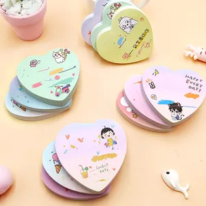 Set of creative heart-shaped gradient sticky notes featuring Morandi cartoon illustrations